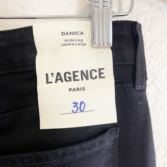 L'Agence Danica Wide Leg High Rise raw hem cropped Jeans in dark Black Size 30 - Picture 8 of 8